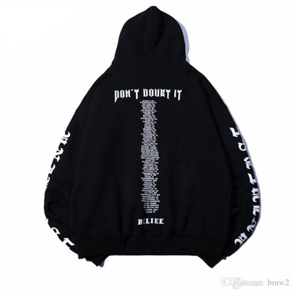 

belief letter printed hip hop hoodie men sweatshirt justin bieber hoodies male high street casual hoodies, Black