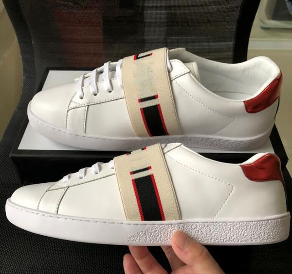 

[With Box]Best Quality Mens Womens Luxury Brand Designer shoes blue red blue striped ace white Genuine Leather Sneaker casual shoes