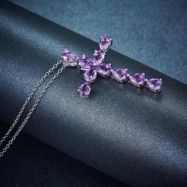 Collana in argento sterling 925 con pendente a forma di croce di moda per donna Collana con pendente a clavicola in pietra preziosa viola Gioielleria raffinata