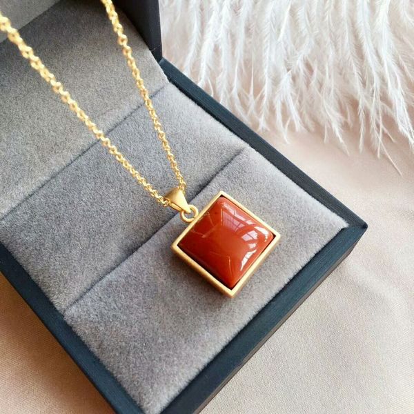 

meibapj real natural red agate pendant necklace 925 pure silver red stone fine charm wedding jewelry for women