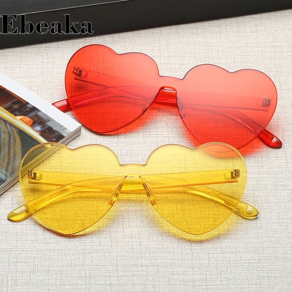

ebeaka love heart sunglasses women brand designe transparent frame yellow red heart shape sun glasses for women uv400, White;black