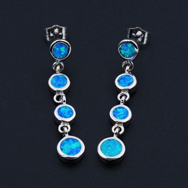 

women's long blue fire opal drop earrings jewelry for gift, Golden