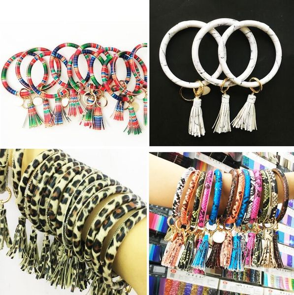 

leather wrap bracelet key ring personalized snake/marble/leopard print tassel leather bracelets o key ring circle bracelet wristlet key, Silver