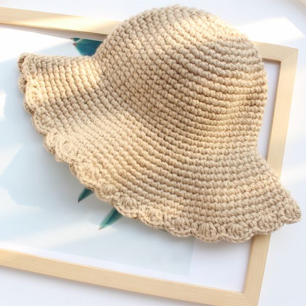 

seasonal handmade knitted female solid color bucket bucket wool fisherman woolen basin hat wooden ear lace fisherman hat, Blue;gray