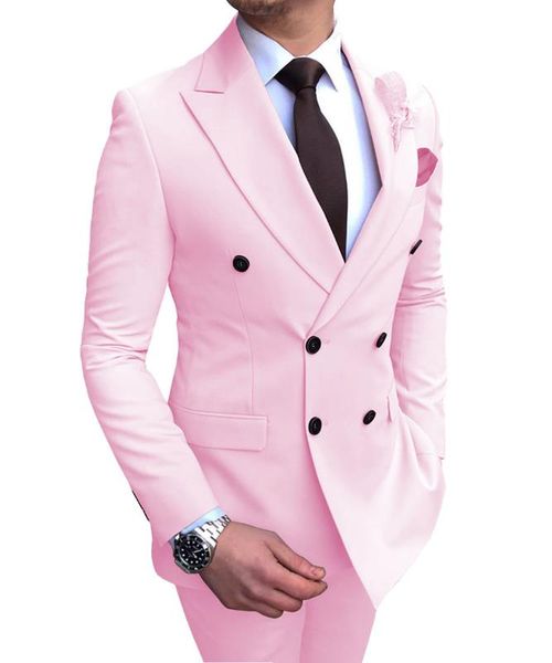 

new men's pink suit 2 pieces double-breasted notch lapel flat slim fit white casual tuxedos for wedding(blazer+pants, White;black