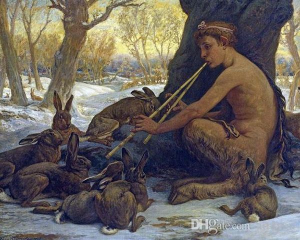 

Elihu Vedder Marsyas Satyr Playing Music To Rabbits Handpainted & HD Print Art Oil Painting High Quality Canvas Home Wall Decor p109
