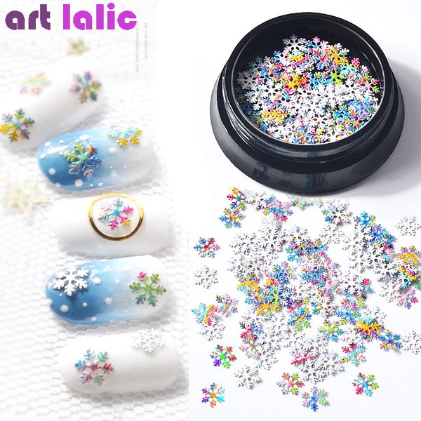 

1 box nail art christmas xmas snowflake glitter mixed 3d multi color sequins tips manicure decorations diy winter sticker, Silver;gold