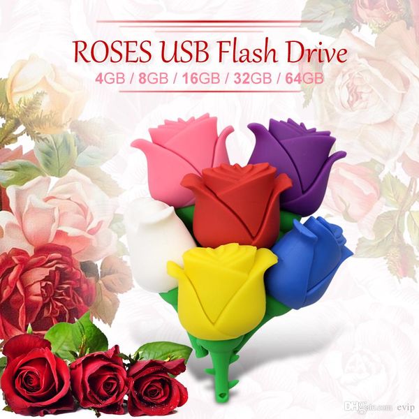 

2019 new rose usb disk usb 2.0 high speed multi colors usb flash memory stick storage drive 8gb 32gb 16gb