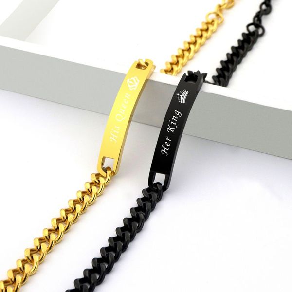 

2019 rhinestone rose gold black hand men's stainless steel chain couple paired bracelets for women gift bijouterie wholesale