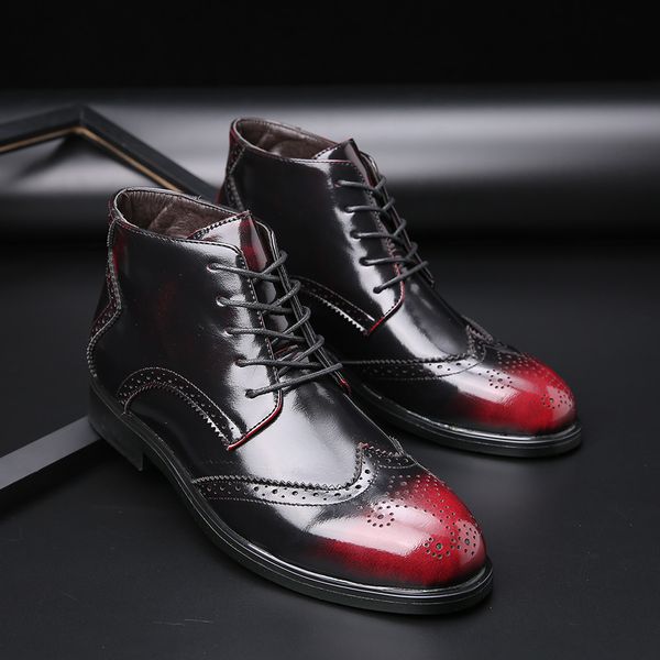 

2019 мужских удобная бренд мужской моды обувь бизнес блестящего кожи высокого топ zhongbang модно кожаные сапоги 38-48 * sy769, Black