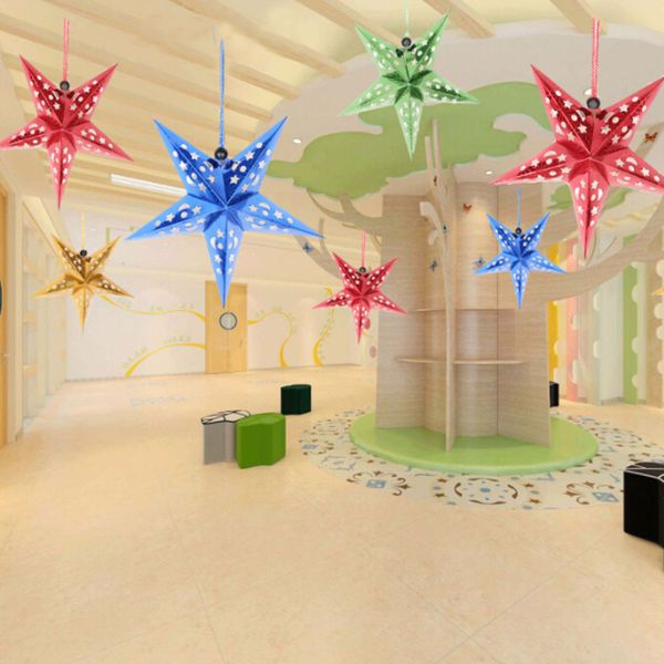 

2017 new year christmas party decoration christmas tree star pentagram lampshade star paper lantern hanging wedding xmas decor