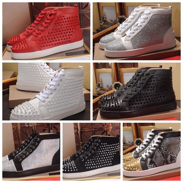 

Red bottom tudded pike flat de igner neaker luxury hoe men women uede cry tal leather port neaker with du t bag, Black