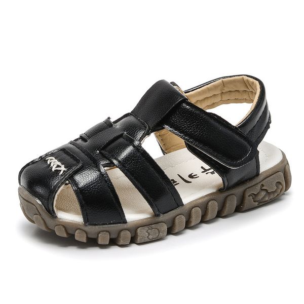 

summer children sandals for boys shoes baby soft leather toddler little kids shoes casual beach sandals flats anti-slip fashion, Black;red