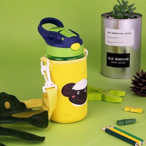 

бесплатная доставка мультфильм для детей бутылки воды портативный эластичный пояс соломы детский чайник из нержавеющей стали 316 mug