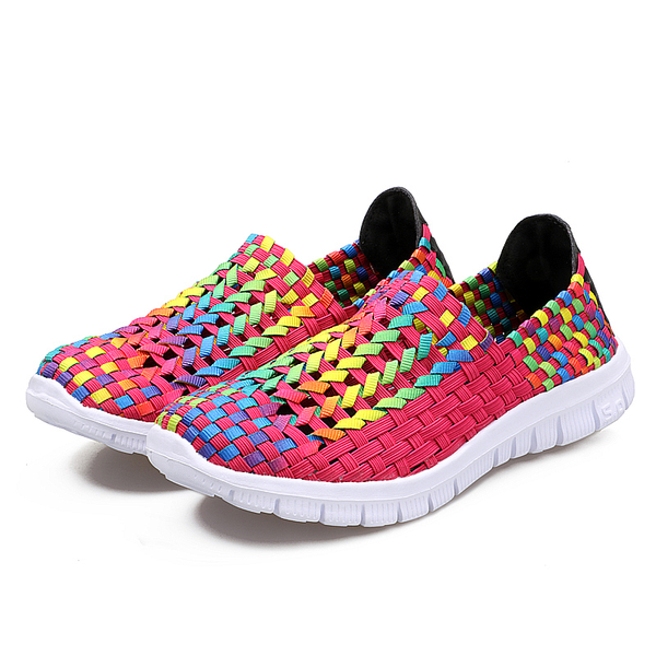 

shuiyijiasummer breathable women flats shoes light flat loafers shoes walking flats handmade woven, Black