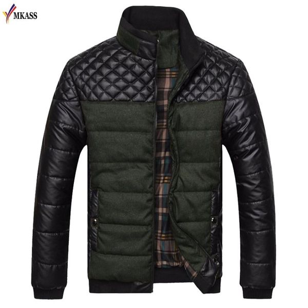 

new brand men's winter jackets and coats 4xl pu patchwork designer jackets men outerwear winter men parkas male clothing, Black