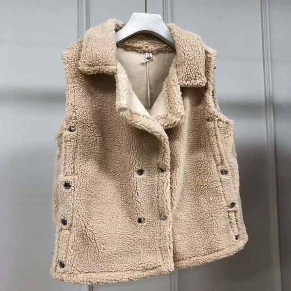 

ewq] 2019 autumn winter thick warm all-match loose vest korean style fashion trend short lamb fur outerwear coats ql68611, Black;white