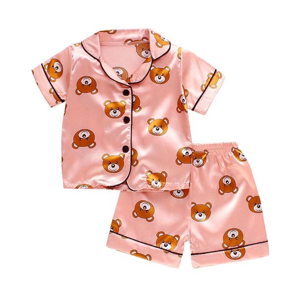 

summer cute kids baby girls sleepwear cartoon animal print short sleeve shorts 3 colors 1-4y, Blue;red