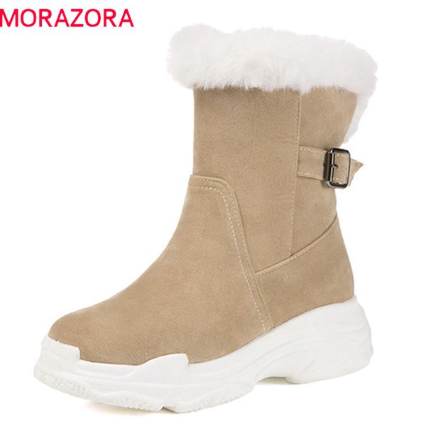 

morazora 2020 new fashion winter women shoes round toe ankle boots buckle comfortable fashion casual warm snow boots black