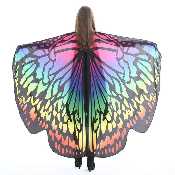 

women butterfly wings costume halloween cloak scarf shawl cape wrap scarves 2019 cosplay butterfly fairy dresses, Tan;black