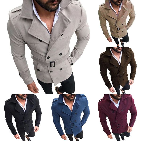 

men's wool & blends 2021 jacket fashion slim fit long sleeve suit windbreaker trench coat men autumn winter warm button, Black