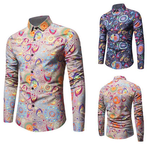 

fashion brand floral print shirts male long sleeve shirts fashion retro clothing single breasted camisa big size 5xl, White;black