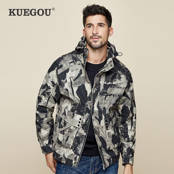 

kuegou мужская камуфляж куртка человек южной кореи моды стиль вышивка с капюшоном куртки куртки handsome инструменты верхней части пальто uw, Black;brown