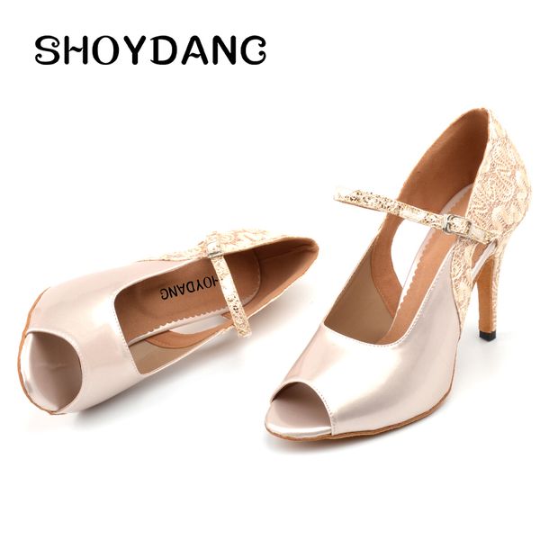 

shoydanc salsa dance shoes latin women apricot pu and lace ballroom dance shoes high heel 10cm tango latin