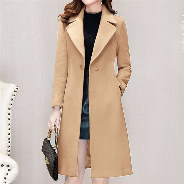 

2019 fashion women thin trench coat turn-down collar long trench coat slim plus size wind casaco feminino abrigos mujer o17, Tan;black