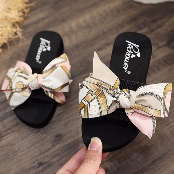 

summer non-slip sandals slippers for big kids big girl sandals slides with bow-knot mom-daughter family matching shoes s707, Black;grey