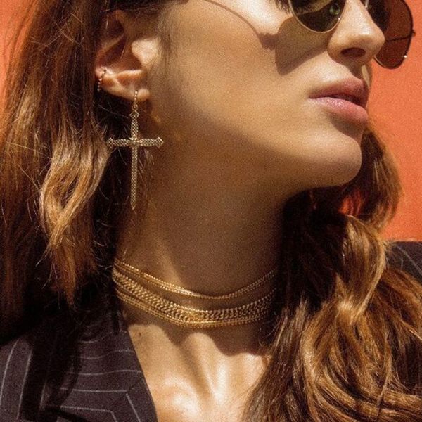 

E0423 Punk Style Gold Color Cross Earrings For Women Vintage Metal Drop Earrings Statement Ear Jewelry Exquisite Gift Wholesale