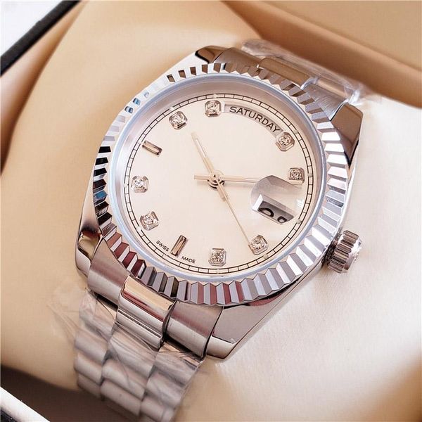 

lady watch silver stainess roman num with diamond women watch sweep automatic movement mechanical daydate sapphire solid clasp, Slivery;brown