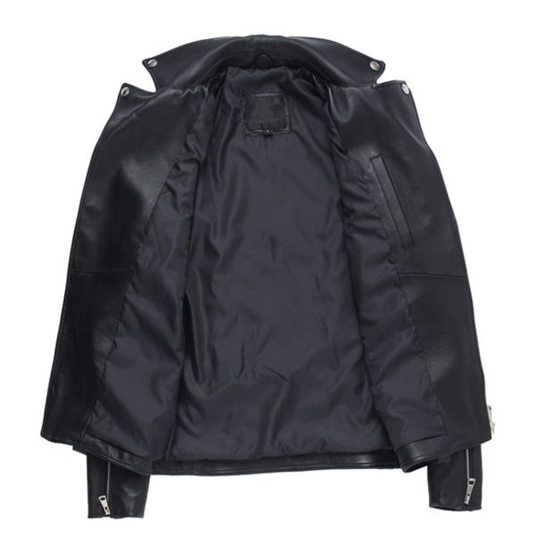 

new sheepskin motorcycle genuine leather jacket mens turn-down collar sequins biker jacket zipper black short real leather coat