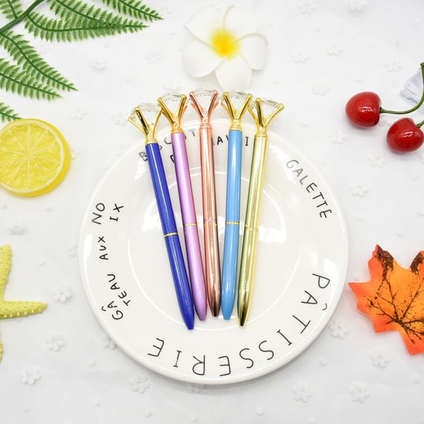 

40pcs kawaii ballpoint pen big gem metal ball pen with large diamond black decorative fashion school office supplies, Blue;orange