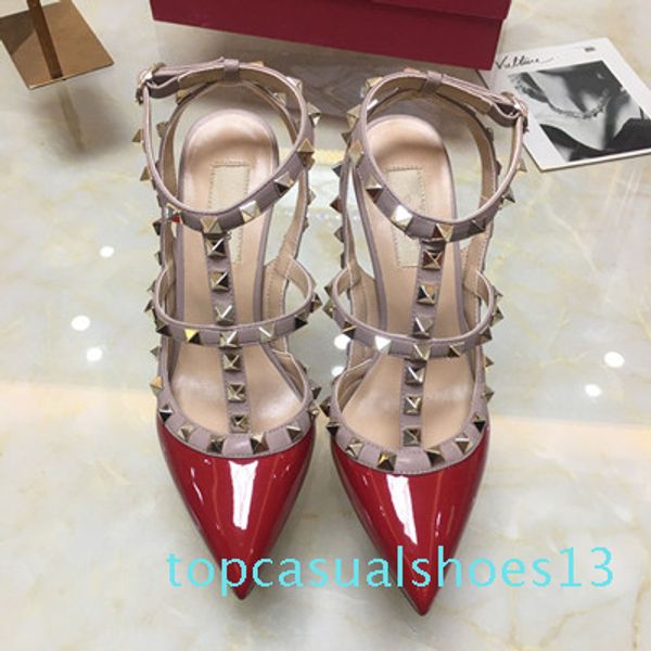 

designer spike heels, red leather rivet sandals, women's nail strap shoes, with high heels t31, Black