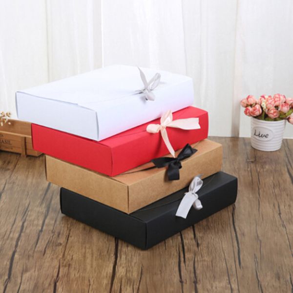 

10pcs kraft paper gift box package valentine's day gift box for party wedding supplies 4 colors favor candy boxe ribbon bag