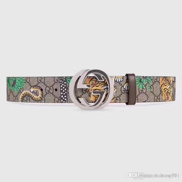 

gold buckle silver buckle classic men's and women's fashion designer belt, floral tiger belt with box, Black;brown