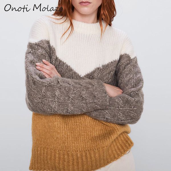 

onoti molazo knitted sweater pullovers women casual winter striped elegant ladies chic sweaters pullovers femme 2019 new fashion, White;black