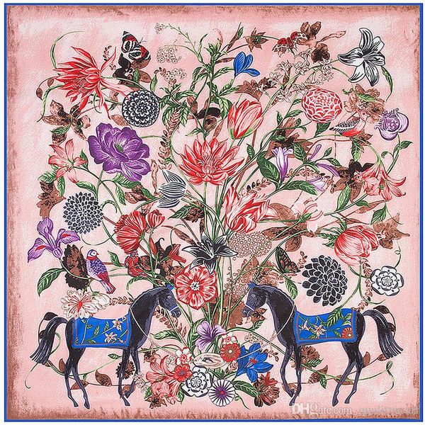 

square silk women floral horse print h scarf luxury design all match foulard femme echarpe large scarves dropshipping 130*130cm, Blue;gray