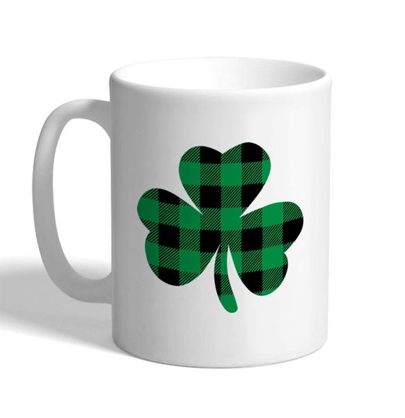 

coffee mug 11 ounces plaid shamrock clover irish st patrick's ireland lucky ceramic tea cup design only dropshipping