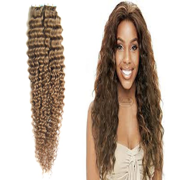 Fita Em Extensões Do Cabelo Humano 40 pcs Dupla Face kinky curly Trama Da Pele Salão de Beleza Estilo de Cabelo Fita Em Extensões Do Cabelo 100g