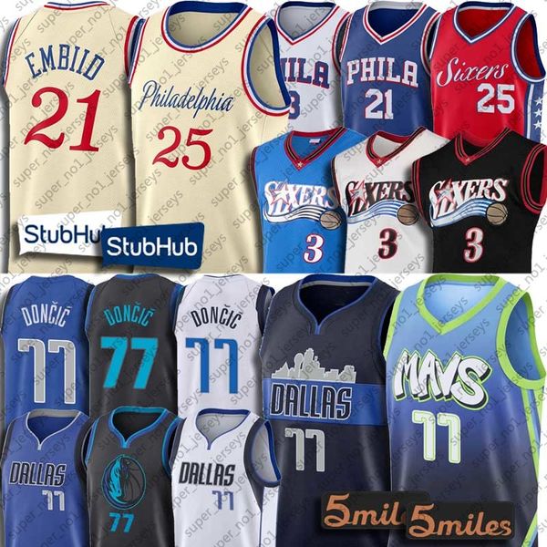

vintage allen luka iverson doncic jersey philadelphia mavericks 76ers jerseys joel ben embiid simmons basketball jersey, Black;blue