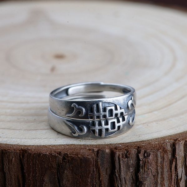 

fnj 1 piece 925 silver rings chinese xi adjustable size open s925 solid silver ring for women jewelry fine, Golden;silver