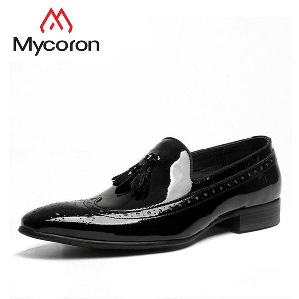 

mycoron 2019 brand designer new men business dress shoes fashion slip on boots leather wedding men shoes erkek ayakkabi deri, Black