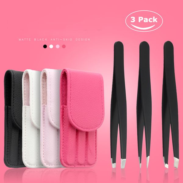 

3pcs/set eyebrow tweezers stainless steel point tip/slant tip/flat tip hair removal makeup tools accessory with bag case tslm1