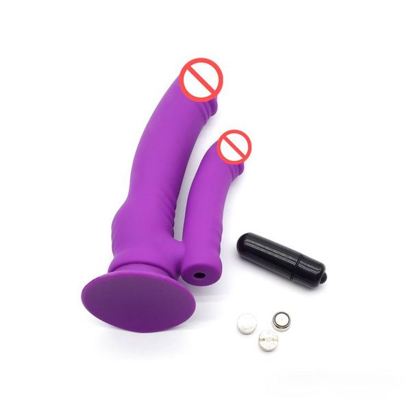 Вибраторы с двойным проникновением Пенис Вибратор для фаллоимитатора для женщин Взрослый массажер влагалища Секс-игрушки J2208
