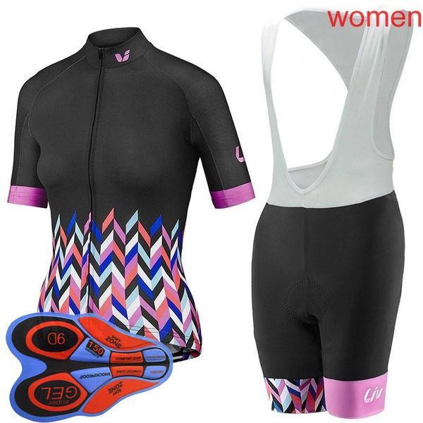 

2019 liv summer women cycling jersey short sleeves bib shorts sets 9d gel pad bicycling bicycle sportswear clothing l1001, Black;red