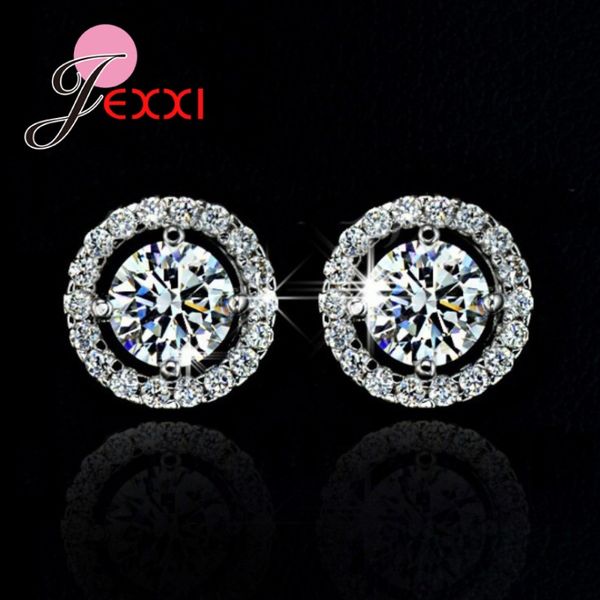 

genuine 925 sterling silver stud earrings for women girls party dance birthday jewelry accessory with grade crystal, Golden;silver