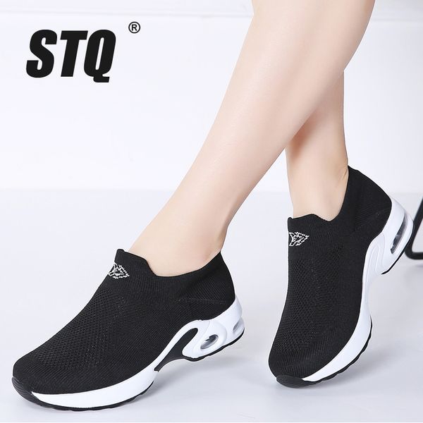 

stq 2019 autumn women platform sneakers shoes flat slip on walking shoes women black breathable mesh sock sneakers 1858