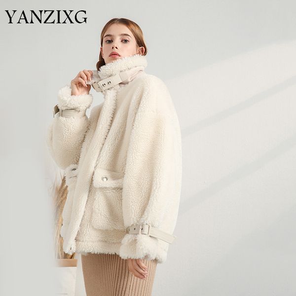 

2019 new winter stand collar long sleeve pockets loose zipper bandage woolen coat women parkas fashion all-match z801, Black
